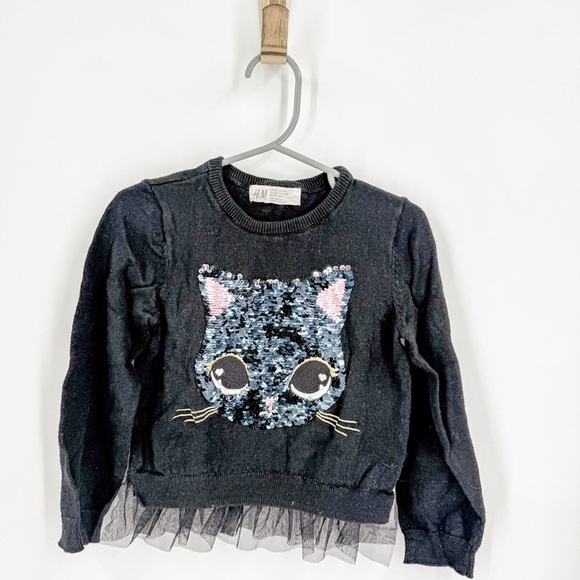 H&M Black Sequin Sweater with Tulle Hem - Picture 1 of 4